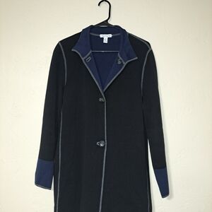 Classic Black and Blue Trench Coat with Lapel Collar